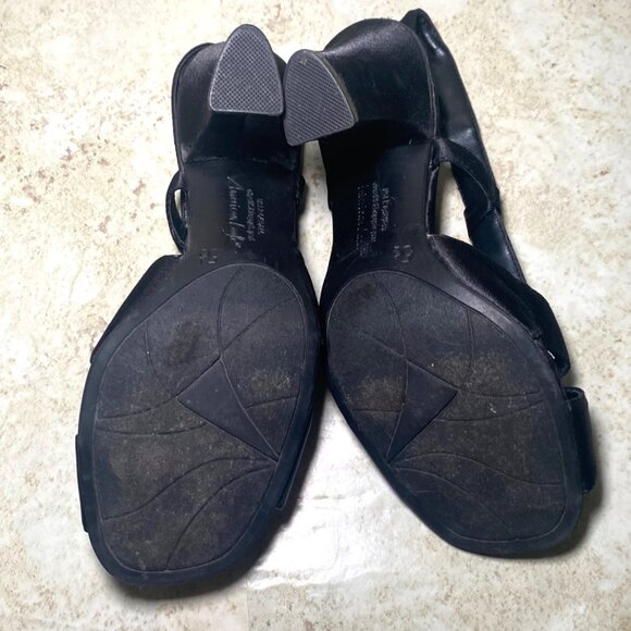 Black Satin Open-Toe Heels With Bow Detail & Adjustable Strap - 3-Inch Heel - Picture 7 of 9